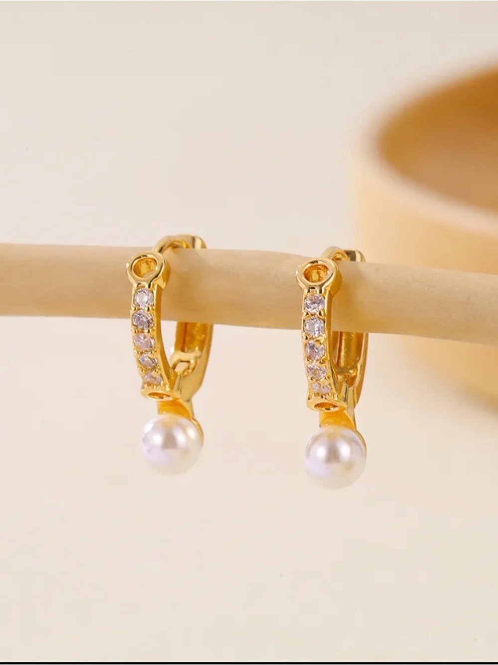 18k Gold plated Pearl Drop Hoop Earrings with Cubic Zirconia Accents